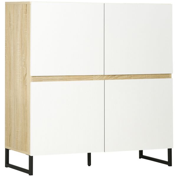 homcom credenza moderna multiuso con 4 ante quadrate in legno, 100x41.5x107cm, bianco