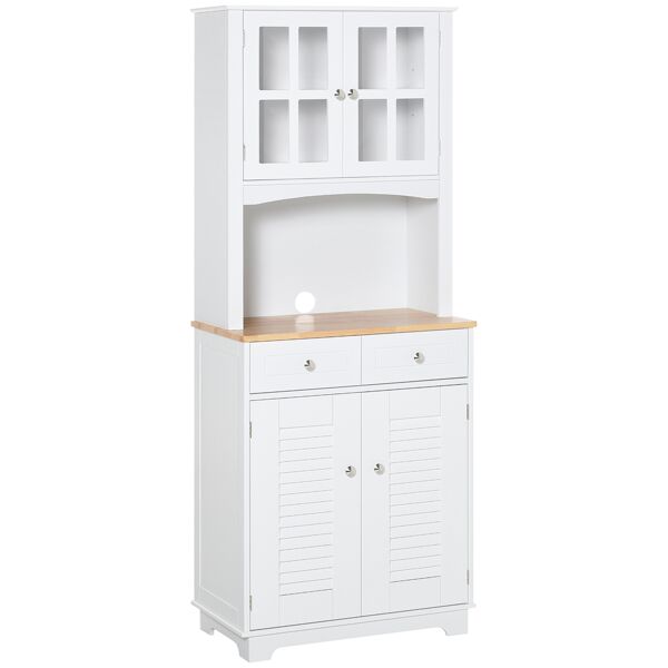 homcom credenza alta per cucina, mobile buffet in legno bianco, armadio dispensa in stile classico, bianco, 68x39.5x170cm