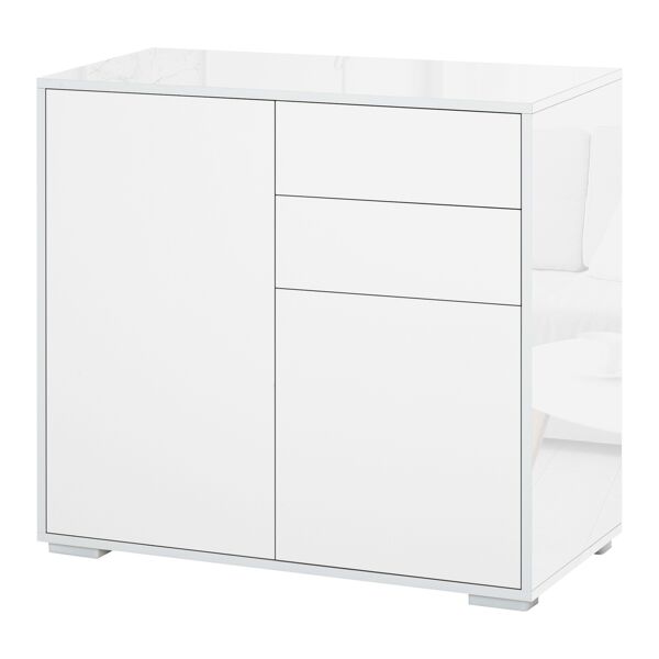 homcom mobiletto armadietto multiuso 2 cassetti e 2 armadietti, apertura a pressione, mobile per soggiorno, cucina, ufficio