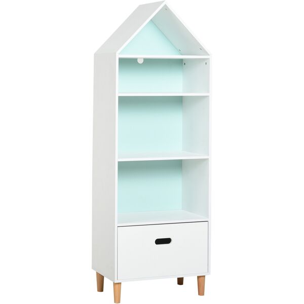 homcom scaffale libreria organizzatore armadietto a scomparti per bambini con cassetto scomparto in legno bainco rosa blu