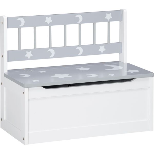 zonekiz cassapanca moderna portagiochi 2 in 1, sedia per bambini con leva a gas, in mdf e legno di pino, 60x30x50 cm, bianco e grigio