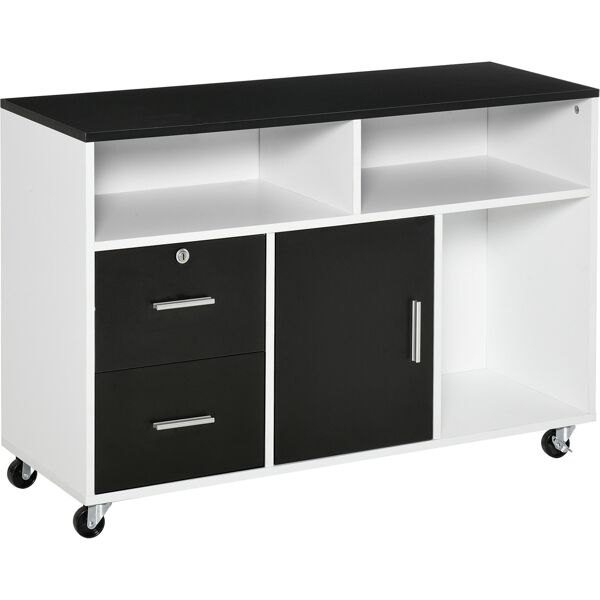 homcom mobile porta stampante con cassetti, mobiletto multiuso per ufficio e casa, nero e bianco, 100x35x65cm