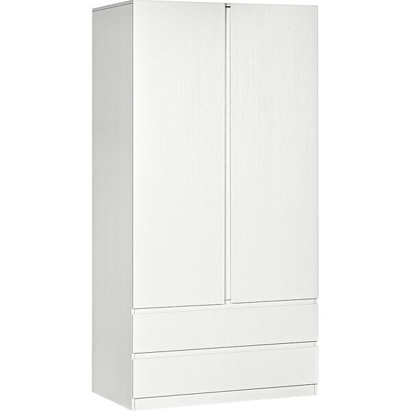 homcom armadio guardaroba moderno in truciolato bianco con appendiabiti e 2 cassetti scorrevoli per camere da letto, 100x60x200 cm