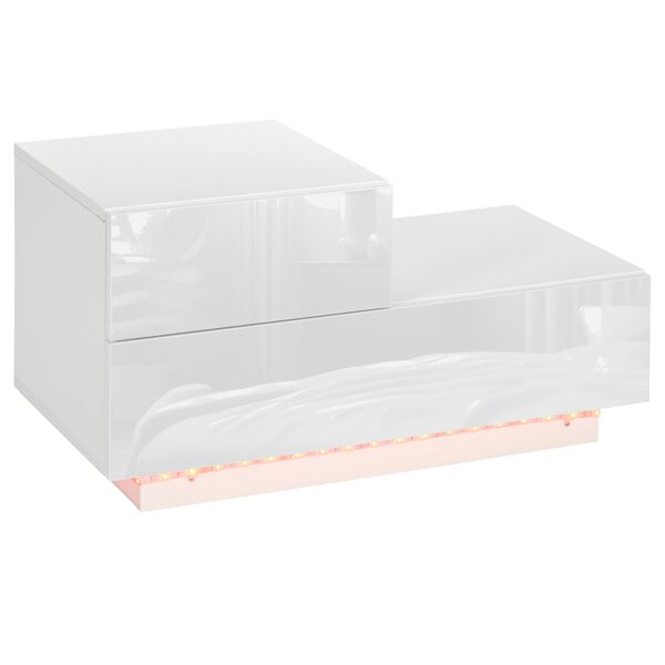 homcom comodino moderno con 16 luci led rgb, telecomando e due cassetti in truciolato, 70x37x38cm, bianco