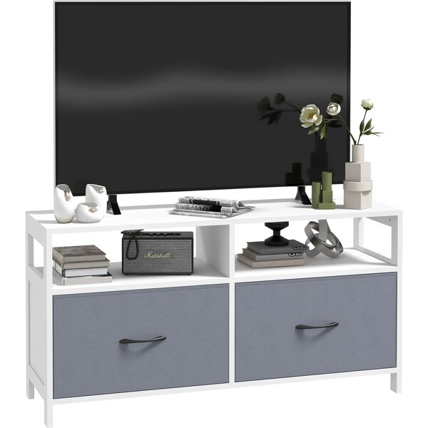 homcom mobile tv 45 max in mdf e tessuto non tessuto con 2 cassetti e 2 ripiani, 100x30x53 cm, bianco e grigio