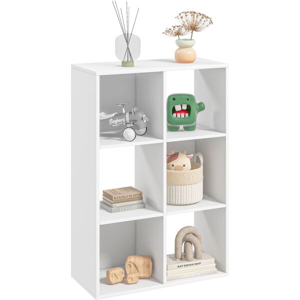 homcom libreria bianca per casa e ufficio, scaffale dal design moderno con 6 scomparti in legno, 91.5x29.5x61.5cm