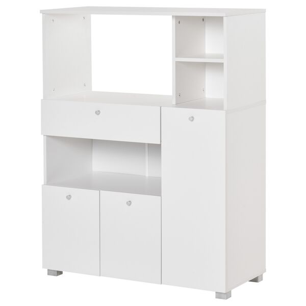 homcom mobile cucina per microonde con armadietti, mensole e cassetto, credenza moderna in legno 90x40x120cm bianco