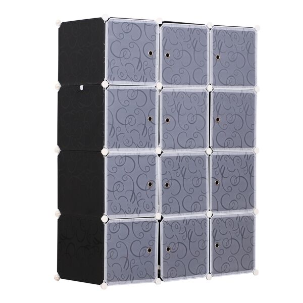 homcom armadio modulare guardaroba 12 cubi fai da te in pp scaffale a cubi bianco e nero 111x47x145cm