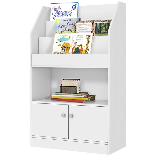 zonekiz scaffale portagiochi per bambini con libreria e armadietto in legno, 60x29.5x100cm, bianco