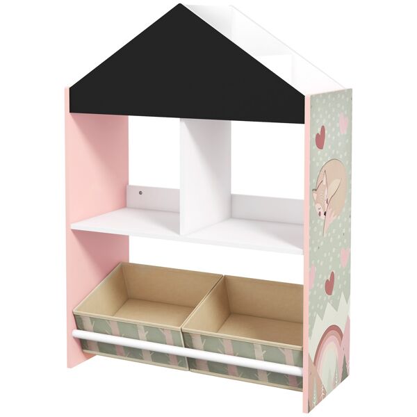 zonekiz scaffale portagiochi per bambini con ripiani e cassetti rimovibili, rosa