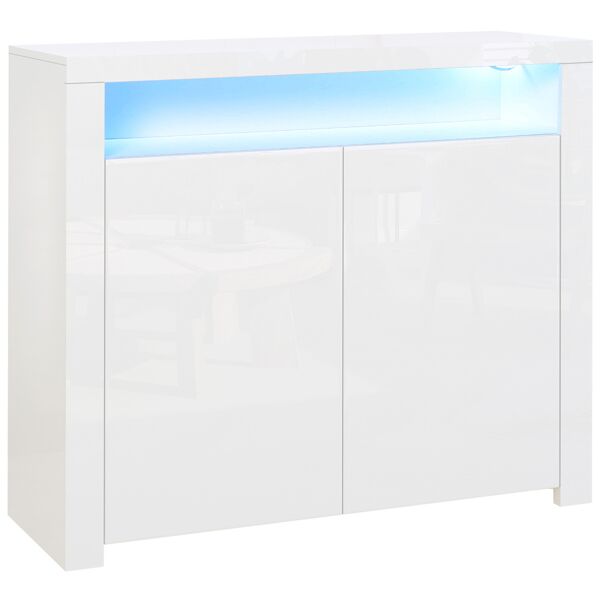 homcom mobiletto salvaspazio multiuso per ingresso, salotto o bagno in legno bianco, con luci led colorate, 107x35x97cm