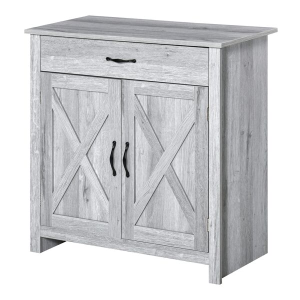 homcom credenza cucina country con armadietto a 2 ante e cassetto, 80x39.7x80cm, grigio