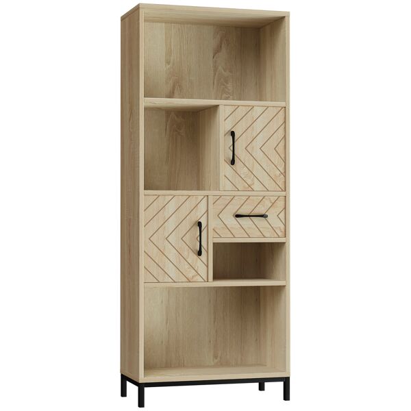 homcom libreria in legno con armadietto, cassetto, scomparti aperti, per casa e studio, 60 x 30 x 150cm