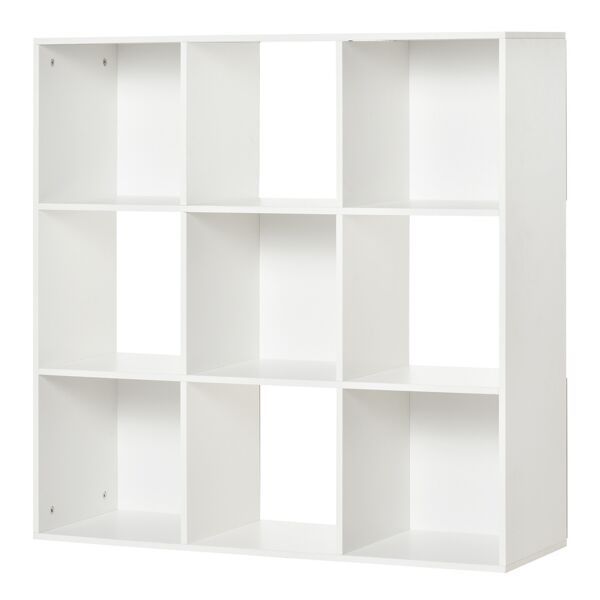 homcom libreria bianca per casa e ufficio, scaffale dal design moderno con 9 scomparti in legno,  91.5 x 29.5 x 91.5 cm