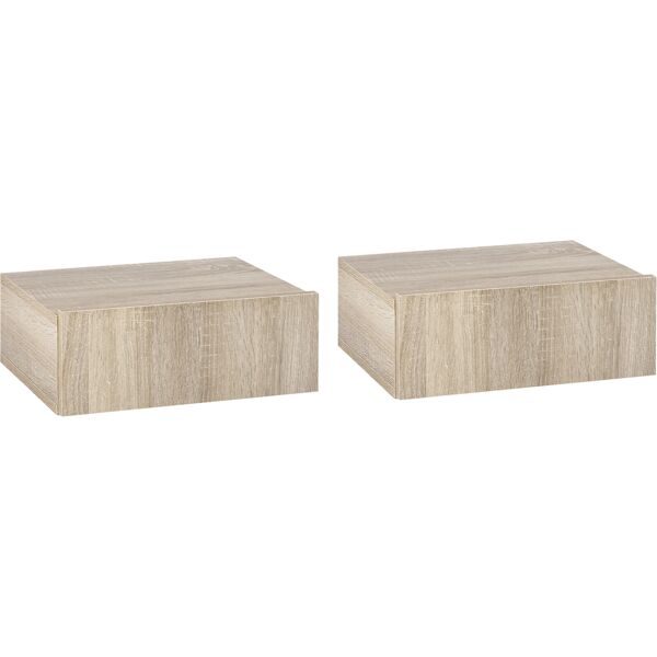 homcom set 2 comodini sospesi per camera, comodini moderni con fissaggio a parete, in legno, 40x30x15cm