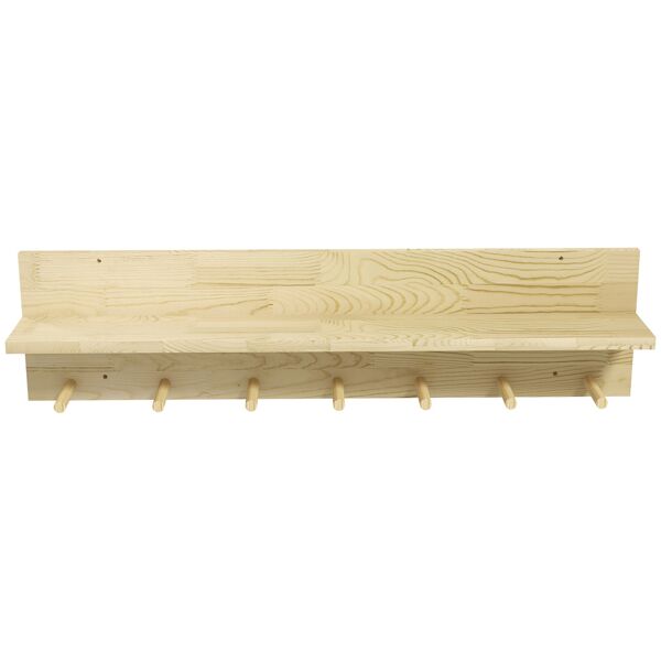 homcom mensola da parete in legno di abete con 7 ganci per ingresso e soggiorno, 80x12x20 cm