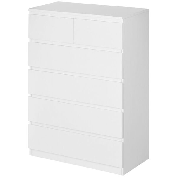homcom cassettiera 6 cassetti con design antiribaltamento, in truciolato, 80x39x115 cm, bianco