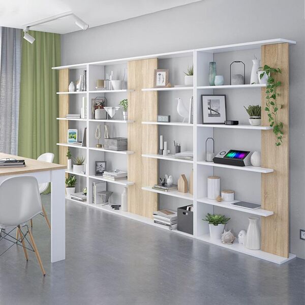 garneroarredamenti libreria moderna parete soggiorno 360x180cm rovere bianco aline