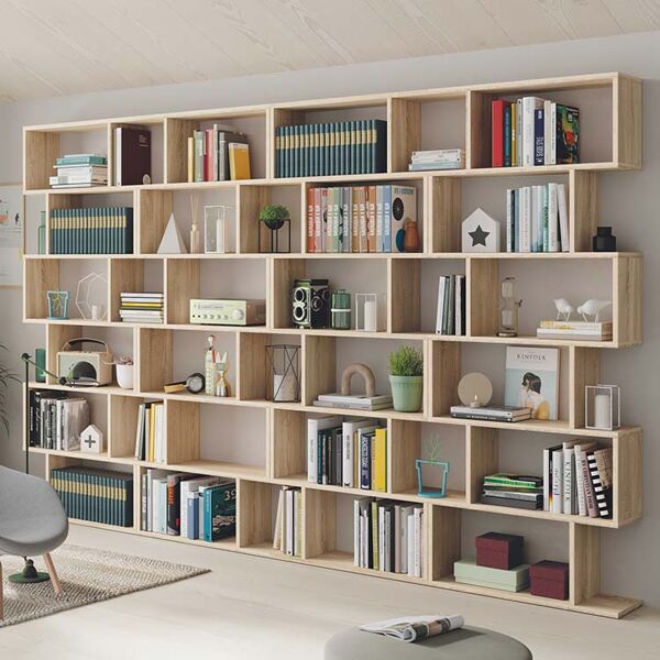 garneroarredamenti libreria moderna parete soggiorno 320x192cm rovere chiaro amira