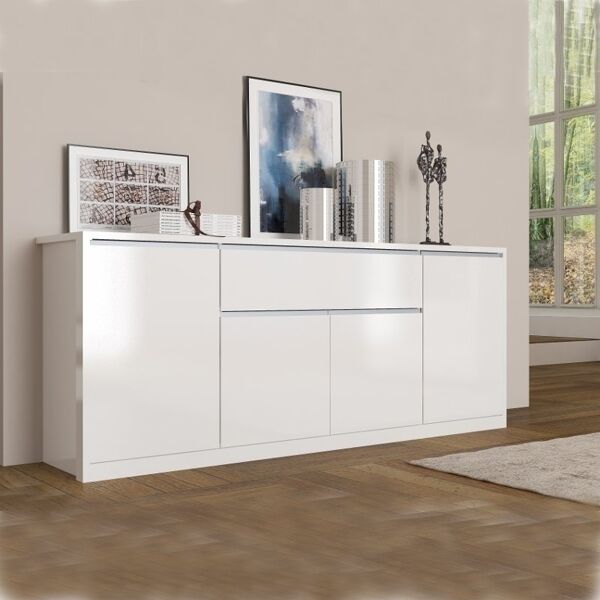 garneroarredamenti credenza 210x85cm moderna 4 ante bianco laccato lucido open gihome®