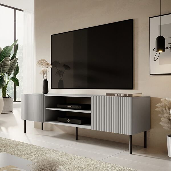 garneroarredamenti mobile porta tv soggiorno 180x57cm grigio chiaro nero cadice