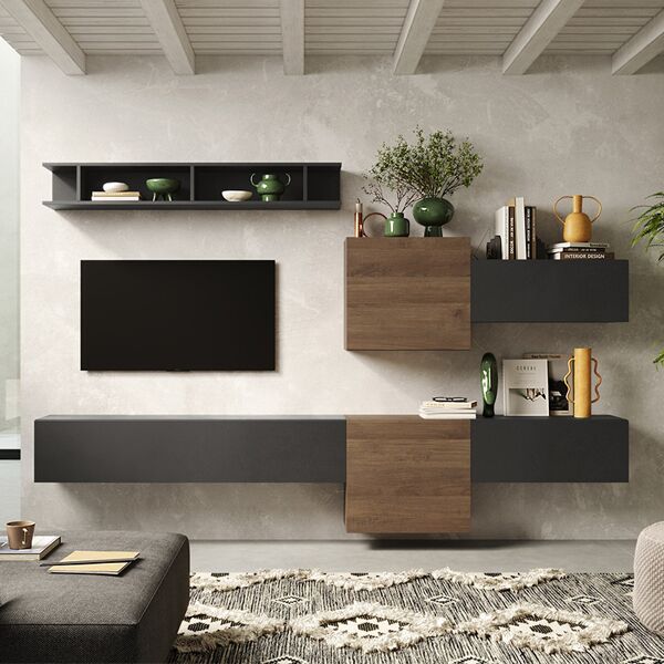 garneroarredamenti parete attrezzata sospesa 262x190cm rovere scuro ossido nero sunset 22