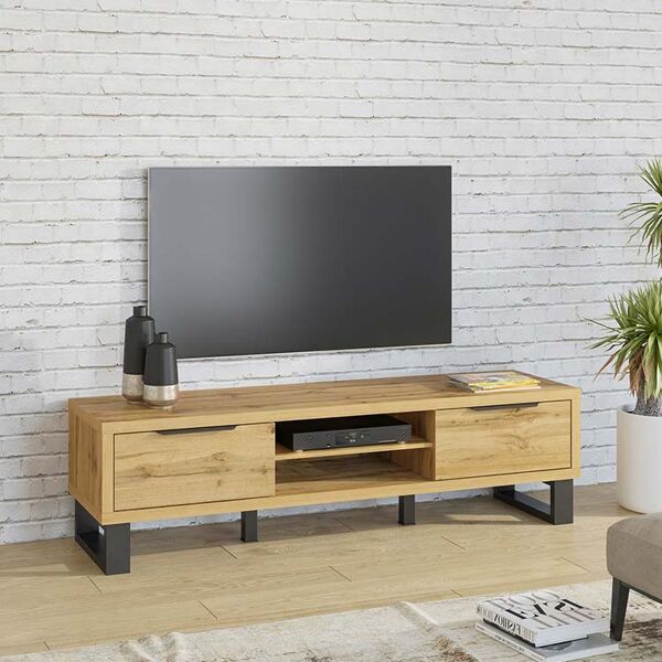 garneroarredamenti mobile porta tv 2 ante soggiorno 180x50cm quercia metallo nero petra