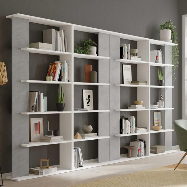 garneroarredamenti libreria moderna 360x180cm parete soggiorno bianco opaco cemento agatha