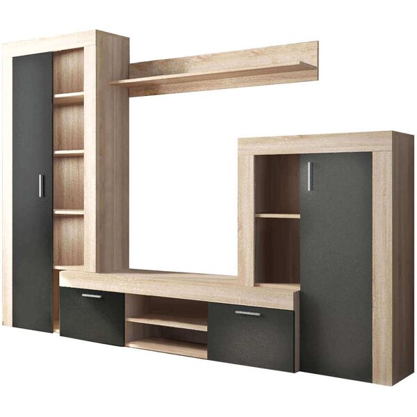 milani home parete attrezzata porta tv soggiorno moderna di design 263x40x200 h nero 259 x 180 x 40 cm