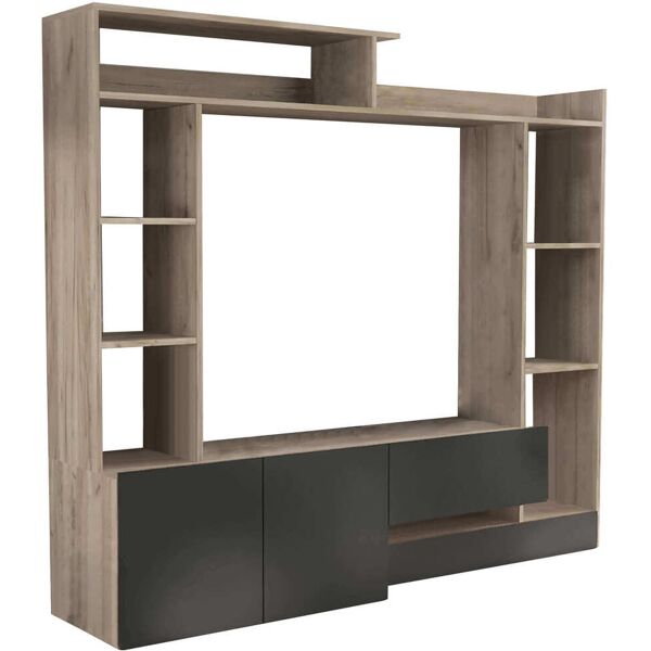 milani home parete attrezzata porta tv soggiorno moderna di design 180x28/40x165 h nero 180 x 165 x 40 cm