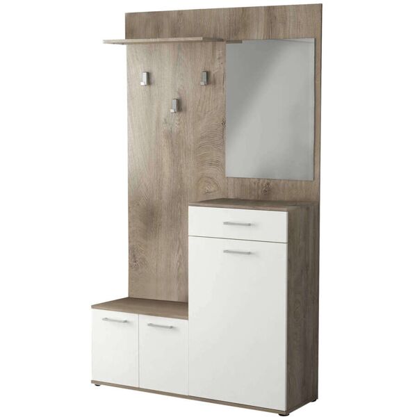 milani home mobile ingresso di design moderno con appendiabiti specchio e scarpiera marrone 115 x 197 x 35 cm