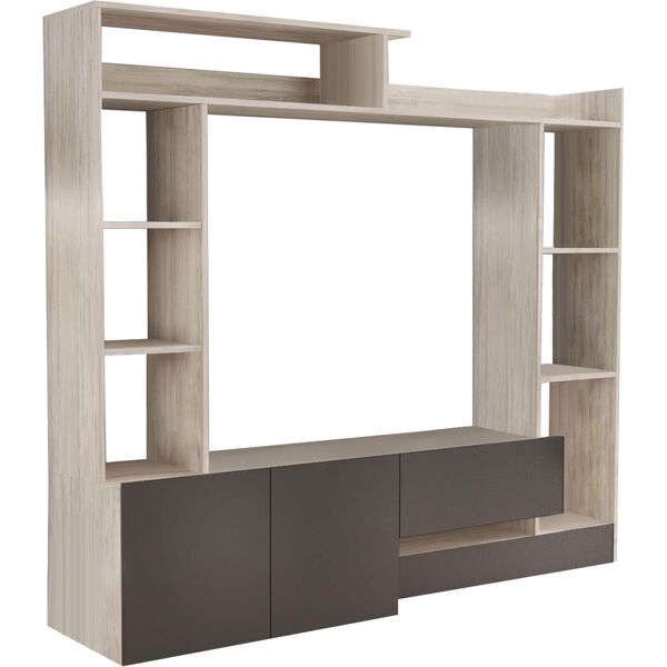 milani home parete attrezzata porta tv soggiorno moderna di design 180x28/40x165 h marrone chiaro 180 x 165 x 40 cm