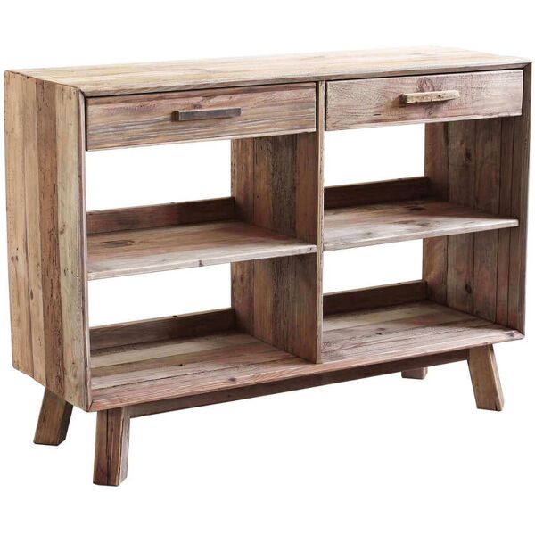 milani home mobile libreria scaffale stile moderno, 2 cassetti 4 ripiano, legno di pino mas marrone 117.8 x 85 x 40 cm