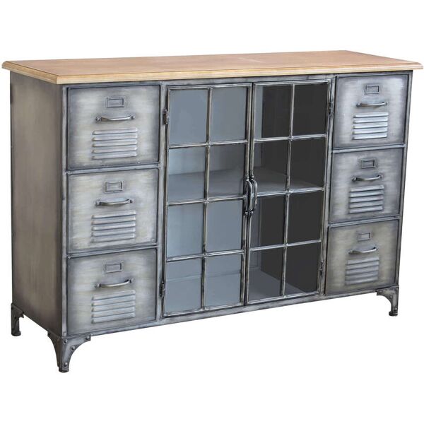 milani home credenza in metallo ferro industrial mobile madia per arredamento soggiorno, sa grigio 124.5 x 83 x 40.5 cm