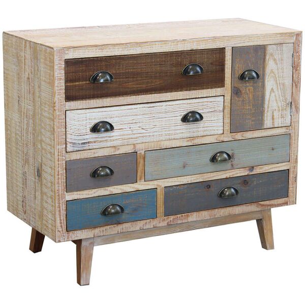 milani home cassettiera in legno mobile per interno con 6 e un anta cassetti di design stil multicolor 90 x 75 x 40 cm