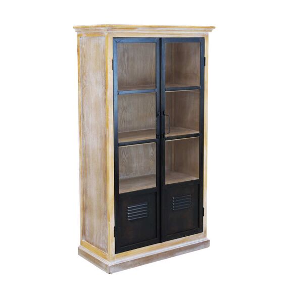 milani home vetrina in legno e metallo per salotto soggiorno cucina di design industrial cm marrone 72 x 130.5 x 35.5 cm