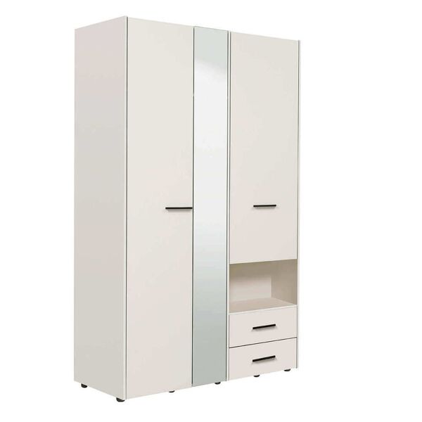 milani home armadio 2 ante 2 cassetti con specchio di design moderno industrial cm 127,5 x bianco 127.5 x 205.5 x 55 cm