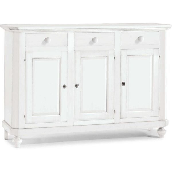 milani home credenza in legno massello 150x43x98 bianco 150 x 98 x 42 cm