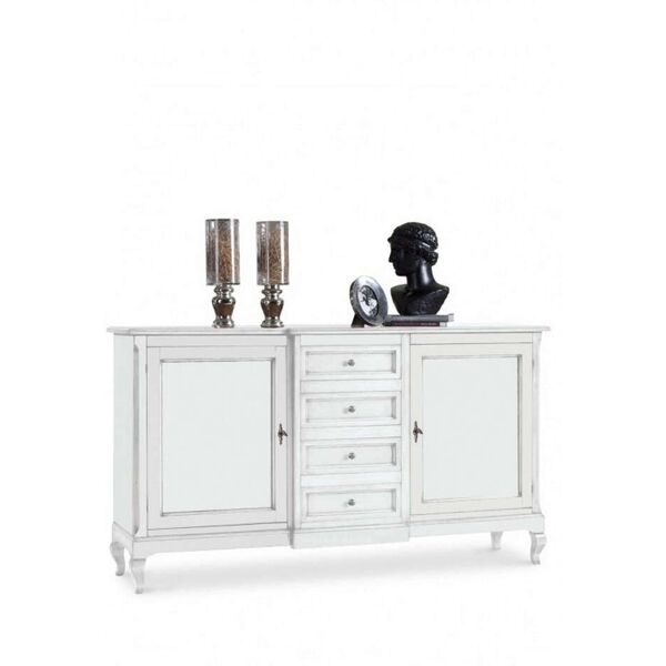 milani home credenza in legno massello 201x52x113 bianco 201 x 113 x 52 cm