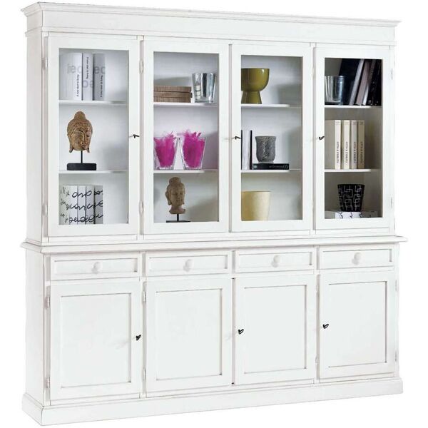 milani home credenza con vetrina in legno massello 205x42x205 bianco 205 x 205 x 42 cm