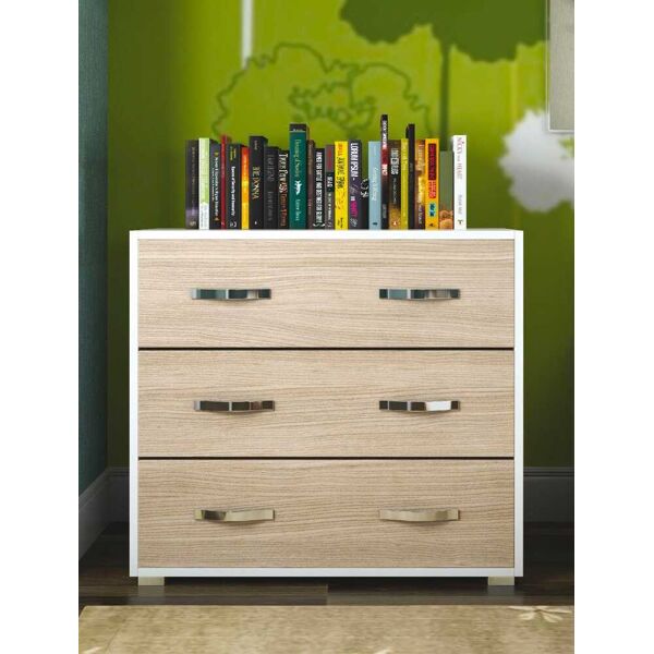 azur line lac3b/ol cassettiera 3 cassetti in legno 91x45x81h cm colore bianco / olmo - lac3b/ol linea modern