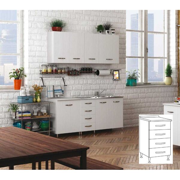 azur line bfca40kit mobile cucina mobiletto con 4 cassetti 40x50x85h cm colore bianco - bfca40kit