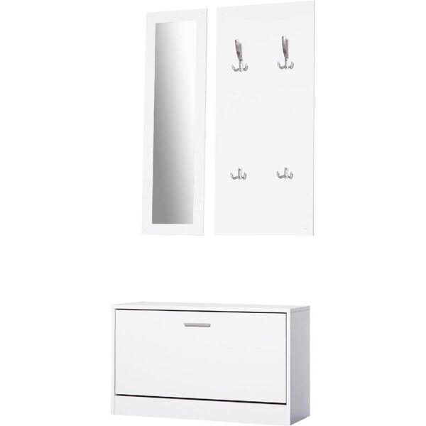 dechome 006wt837 mobile ingresso set 3 pezzi con scarpiera,appendiabiti e specchio in legno 80x27x46.5 cm colore bianco - 006wt837