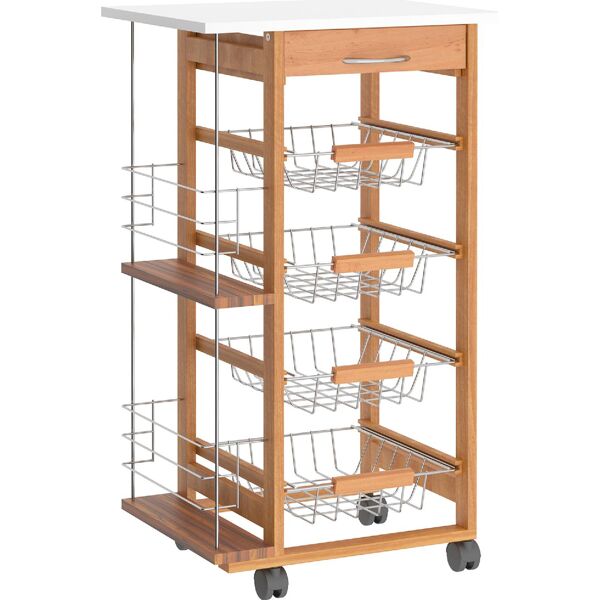 dechome 121v01nd801 carrello da cucina in legno con 1 cassetto e 4 cestelli metallici colore marrone - 121v01nd801