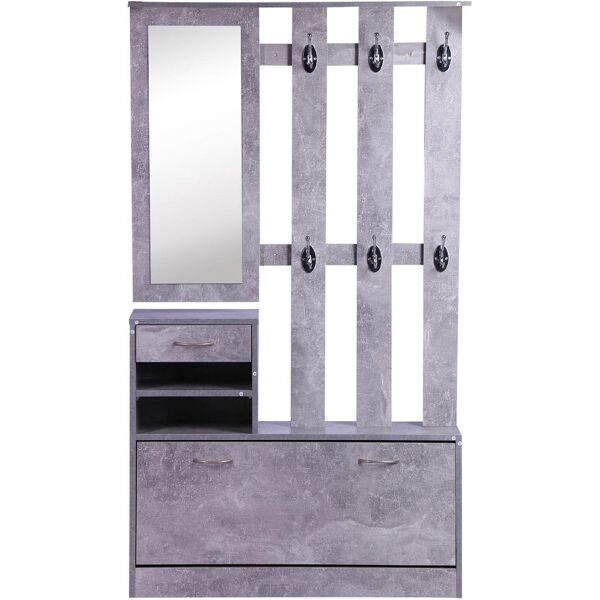 dechome 146gy831 mobile ingresso con scarpiera e appendiabiti e specchio colore grigio cemento 90x22x116 cm - 146gy831