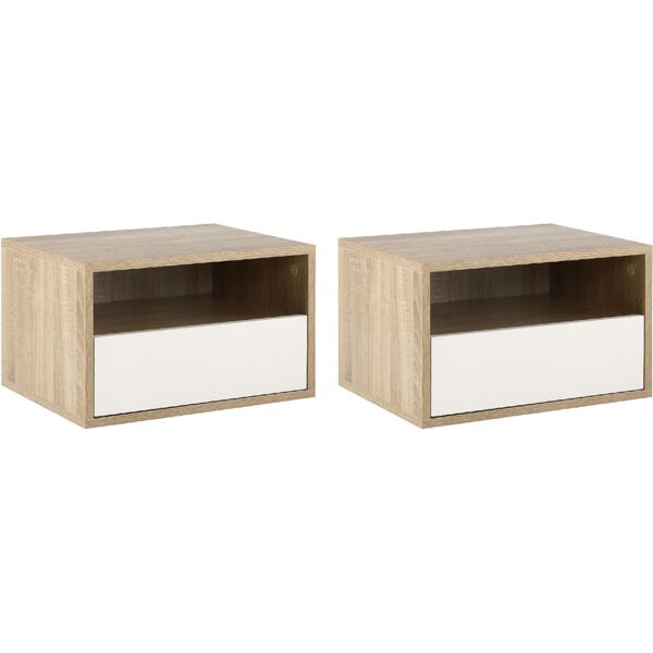 dechome 478wt831 set 2 comodini sospesi con cassetto e ripiano 45x35x27.5 cm colore bianco/legno - 478wt831