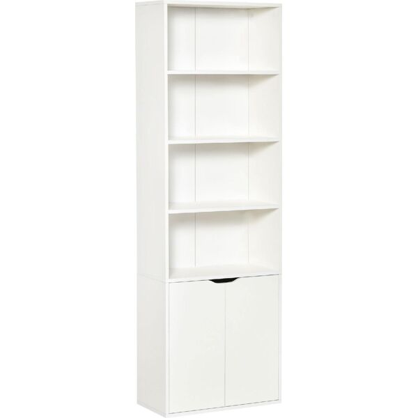 dechome 483wt836 libreria moderna 4 ripiani con armadietto a 2 ante in legno 59x29x180cm bianca - 483wt836