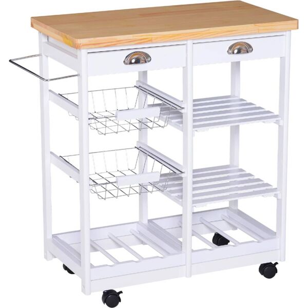 dechome 801075gt carrello da cucina con cassetti e portabottiglie legno e bianco - 801075gt