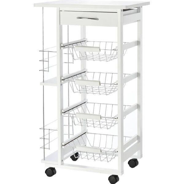 dechome 8011d1v01gt carrello da cucina in legno con 1 cassetto e 4 cestelli metallici colore bianco - 8011d1v01gt