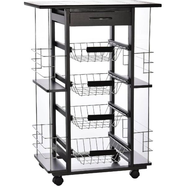 dechome 8011dd carrello da cucina con 4 cestini rimovibili 4 scomparti laterali nero bianco - 8011dd